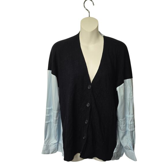 Reiss Womens 6 Addison Mixed Media Cardigan Top Blouse Blue Cashmere Wool Blend - Picture 1 of 13